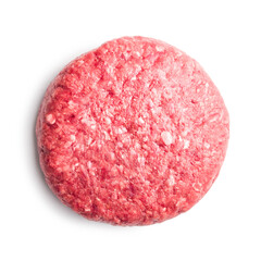Raw burger beef patties isolated on white background.