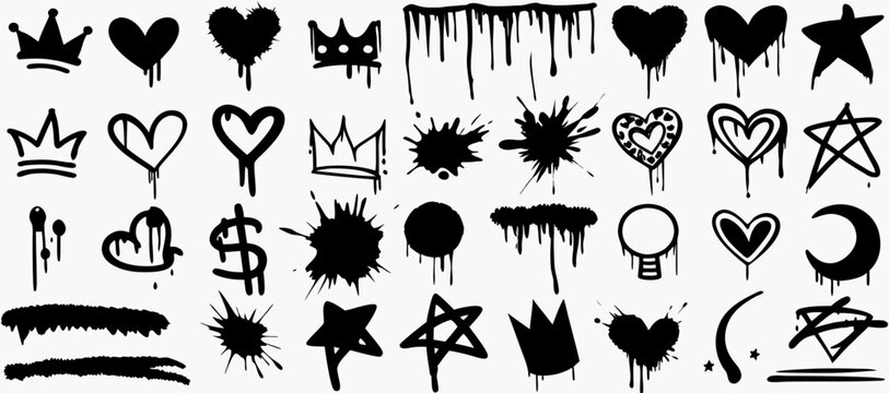 Fototapeta Collection of Graffiti Style Ink Splats, Crowns, Hearts & Stars