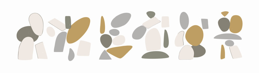 Abstract Beige, Gray & Gold Stone Shapes; Modern Minimalist Art Print