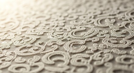 Elegant Off-White Lace Fabric Texture with Intricate Floral Pattern