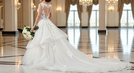 Elegant Wedding Dress in Grand Ballroom Setting