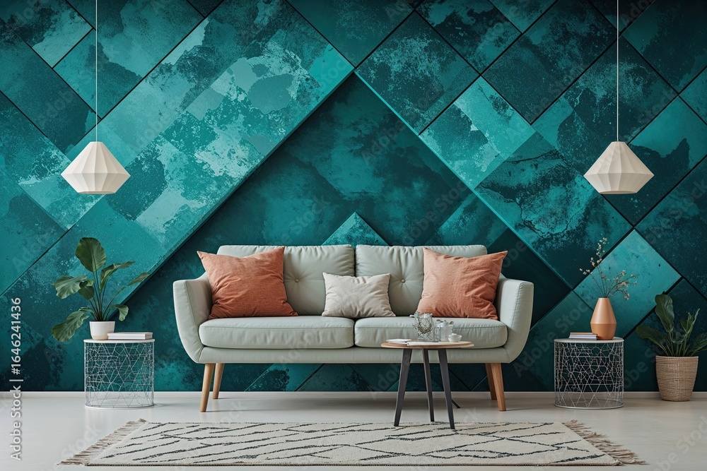 Poster deep aqua triangular geometry backdrop with modern pattern