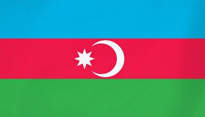 Azerbaijan national flag with blue, red, and green stripes, featuring white crescent and eight-pointed star.