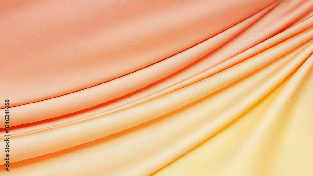 Poster peach and yellow fabric with soft folds creating a gentle wave pattern in a smooth texture design