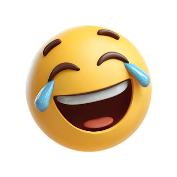 Naklejki Joyful laughing face emoji with tears of joy expressing extreme happiness and amusement isolated on transparent background