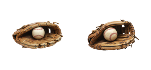 Baseball action vintage glove and ball sports equipment indoor nostalgia. Cut out set png