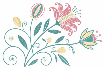 Fototapeta premium Whimsical floral design with pink yellow and teal colors