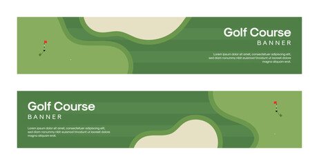 Golf banner templates. Vector web banner design with golf course illustration background. Golf course backgrounds with copy space. 