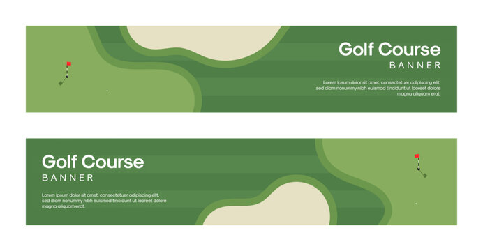 Golf banner templates. Vector web banner design with golf course illustration background. Golf course backgrounds with copy space. 