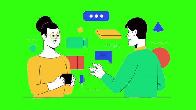 Two People Shaking Hands Animation with Green Screen Background