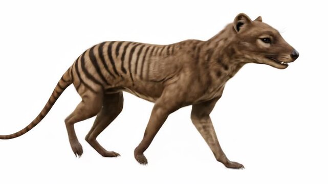 Tasmanian Tiger walking against a white background  