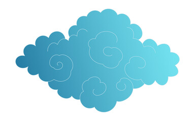 Traditional Asian cloud, cumulus cloud, line drawing, blue gradient, isolated on transparent. Hand drawn vector illustration. Buddhist thangka art. Chinese, Japanese, Korean design element, clip art