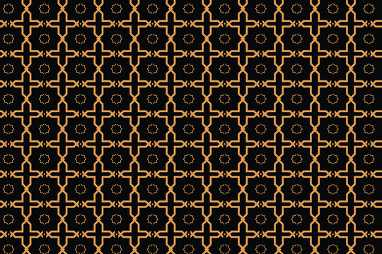 Geometric ornamental gold motif on black backdrop