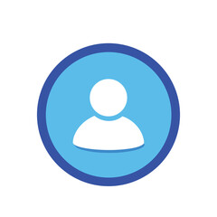 "Vector User Profile Icon – Minimalist White Silhouette of Person Inside Blue Circle with Dark Blue Border – Flat Design Representing Account Identity, User Interface, Personal Profile, and Digital Ac