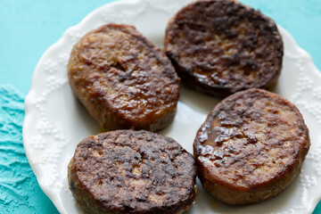 close-up fried barbecue meatballs