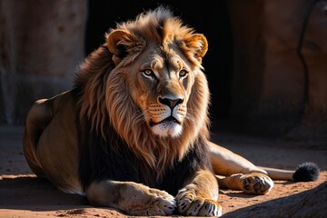Obraz premium Stunning Lion Portrait in Light and Shadow Wild Animal Wallpaper