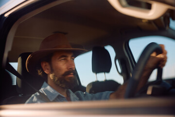 Farmer in blurred motion driving pick-up truck. © Drazen
