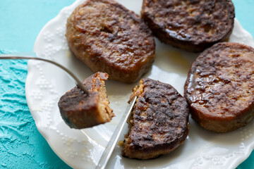 close-up fried barbecue meatballs