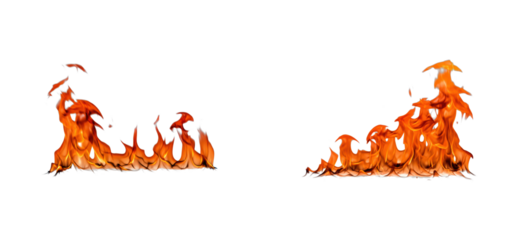 Dynamic fire flames displaying intensity in a controlled environment for visual effects. Cut out set png