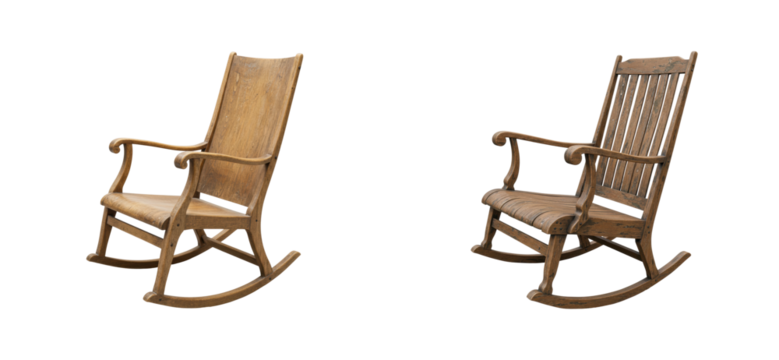 Classic rocking chairs home interior wooden furniture cozy environment side relaxation concept. Cut out set png