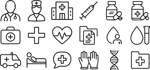 Vector Set of Healthcare and Medical Line Icons
