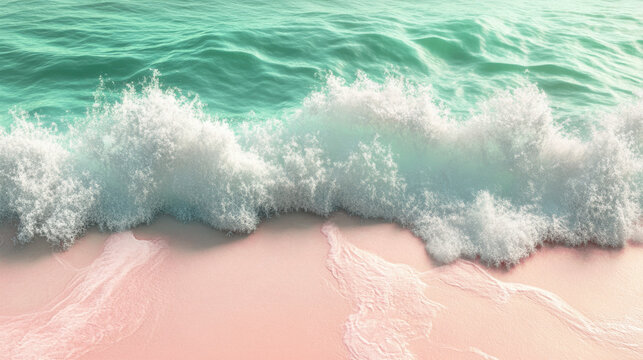 Gentle ocean wave breaking on a soft pink sandy beach - Powered by Adobe