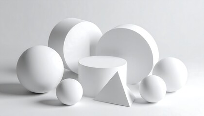 White geometric shapes with studio shot.