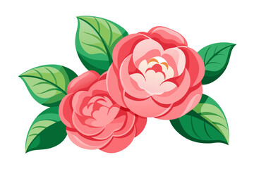 Minimal Flat Vector Illustration of Two Pink Camellia Flowers