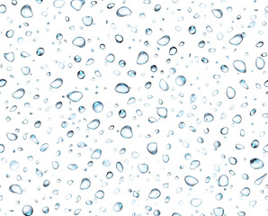 Realistic blue water drops on glass, png. Abstract water drops on transparent background.