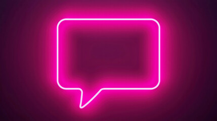 Text bubble neon sign glowing in vibrant pink color on dark background