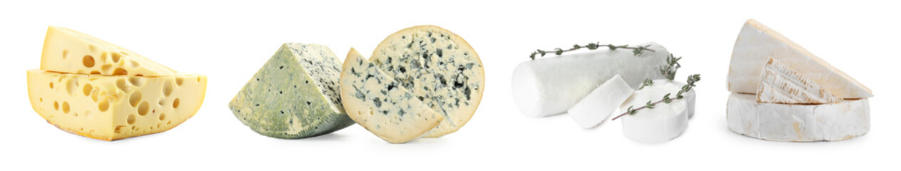 Variety of cheeses isolated on white, set