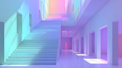 Fototapeta premium Colorful, vibrant interior hallway with stairs.