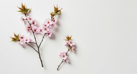 Delicate pink cherry blossom branch isolated on white background
