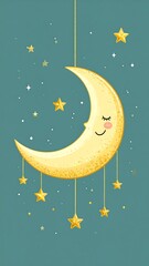 Naklejka premium Cute moon with stars hanging