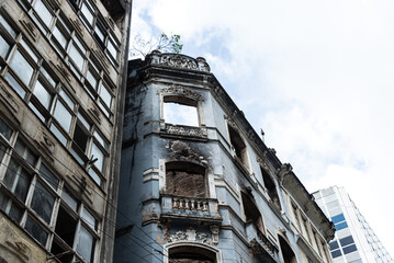 View of a building in ruins after a fire in the commercial district of the city of Salvador, Bahia.
