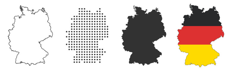 Germany map and flag collection of vector icons and silhouettes on transparent background