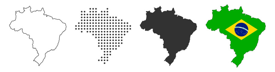 Brazil map and flag icons collection on transparent background