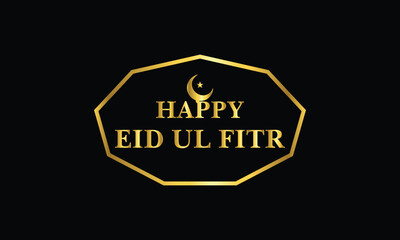 Happy eid ul fitr gold calligraphy on black background