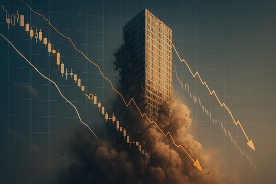 Collapsing Building with Market Decline Graph