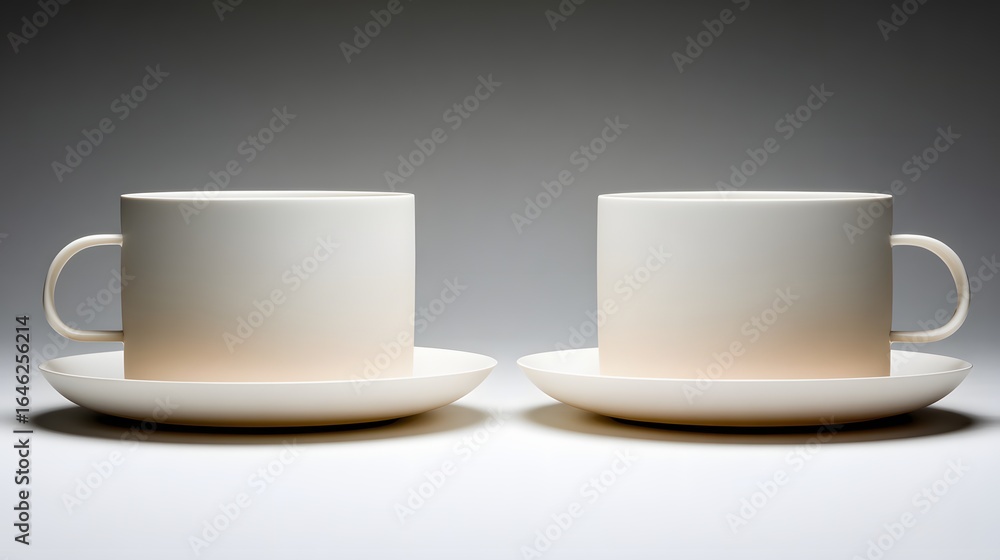 Poster two simple teacups and saucers with a gradient color.