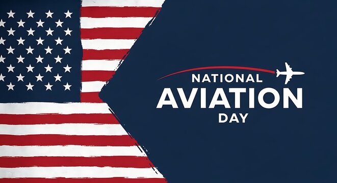 National aviation day with usa flag and airplane graphic design - Powered by Adobe