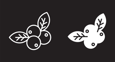 Blueberry icon silhouette symbol. Vector isolated, icon setin black and white stroke lines
