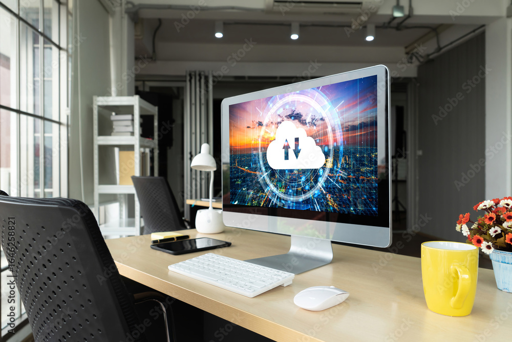 Poster cloud computing software for modish remote work and personal data storage