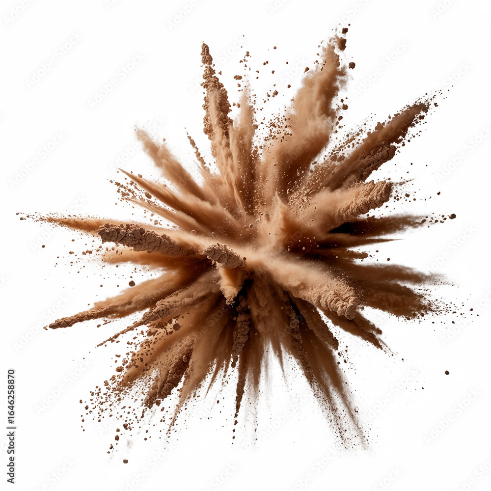 Aufkleber abstract explosion of brown powder isolated on white background artistic and conceptual image with h