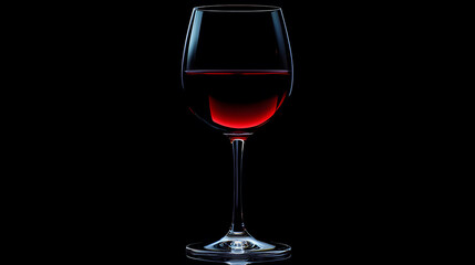 Glass of red wine isolated on black background. Elegant wine glass close up.