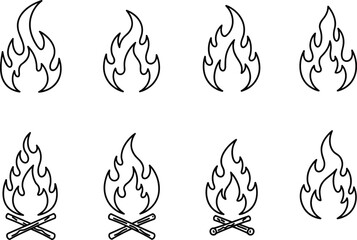 Campfire and flame icons set, fire symbol, vector illustration. Bonfire blaze heat burning light design elements for various projects, isolated