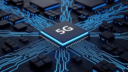 Electronic pathways connect a central 5g chip Light illuminates complex circuit designs Innovation creates future technologies Explore fast networks - Powered by Adobe