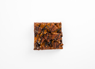 Chocolate Fudge Brownie Menu Item on white background, top down view