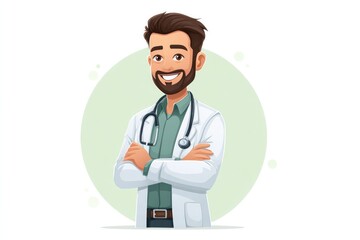 Fototapeta premium Friendly doctor portrait in 2d flat illustration for healthcare design and medical promotion