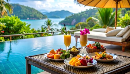 Tropical poolside breakfast